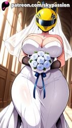 1girls 2025 ai_assisted ai_generated animal_ear_headwear animal_ears anime artist_name big_breasts big_chest black_gloves blonde_hair blue_bow blue_ribbon bouquet breasts bridal_veil bride bust busty cat_ear_helmet cat_ears celty_sturluson chest cleavage clothed_female collarbone dress durarara!! female_focus female_only flower gloves helmet hi_res high_quality high_resolution highres holding_bouquet indoors jewelry large_breasts long_hair mole motorcycle_helmet necklace patreon patreon_username rose skypassion solo stable_diffusion strapless_dress veil visor watermark wedding_dress wedding_veil white_dress white_flower white_rose yellow_helmet