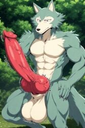 abs ai_generated animal_genitalia anthro balls beastars big_balls big_penis canid canine cock cocky69 furry knot knotted_penis legoshi_(beastars) long_cock long_penis male massive_balls massive_cock massive_penis muscles muscular muscular_anthro muscular_male pecs penis veiny_balls veiny_cock veiny_knot veiny_penis wolf