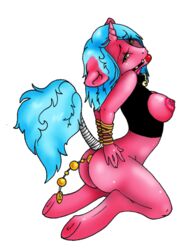 alpha_channel anal anal_beads anal_sex ass blue_hair bottomless breasts equine female hair horn nipple_piercing nipples penetration piercing plain_background sex_toy solo sugarcup transparent_background unicorn