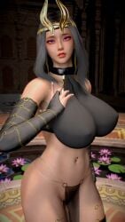 1girls 3d 4k big_breasts blurry_background breasts chains crashbanditkut earrings egyptian_clothes female female_focus gloves grey_hair hair hi_res high_resolution highres light-skinned_female light_skin lips loincloth long_nails medium_hair nail_polish navel navel_piercing original original_character pelvic_curtain piercing pink_eyes pubic_hair pussy solo stockings toenail_polish virt-a-mate virtamate