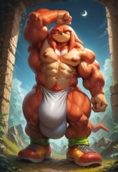 1boy abs ai_generated armpit_hair armpits big_bulge bulge civitai fist_on_own_hip hand_on_head hand_on_hip happy_trail knuckles_the_echidna looking_at_viewer looking_down makyna3000 male male_only moon moonlight muscular muscular_male night night_sky pecs public public_exposure red_body sega shoes solo solo_male sonic_(series) sonic_the_hedgehog_(series) sweat sweating sweaty underwear underwear_only
