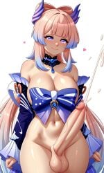 1futa ai_generated big_breasts big_penis bottomless bow cleavage cum cumming cumshot futa_only futanari genshin_impact hoyoverse mihoyo sangonomiya_kokomi smile solo_futa thick_thighs thighhighs thighs wide_hips