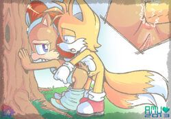 amuzoreh anal anal_sex anthro anus ass balls blue_eyes canine chipmunk cum cum_in_ass cum_inside female fox fur furry_tail gloves hair male multiple_tails penetration penis pussy red_hair rodent sally_acorn sega sex sonic_(series) straight tail tails tear young