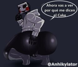 anhikylator ass balls big_ass big_butt black_body black_skin butt_grab cakeplayer101 femboy femboysub gay grey_socks hoodie mask masked_male sweat sweatdrop sweaty_ass white_eyes white_hoodie white_mask