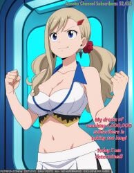 ai_generated bangs blonde_hair blue_eyes breasts clavicle cleavage clenched_hands closed_mouth clothing crop_top earrings edens_zero english_language english_text female flower groin hair_flower hair_ornament hair_scrunchie hairclip hands_up high_resolution jewelry large_breasts long_hair looking_at_viewer midriff navel rebecca_(eden's_zero) rebecca_bluegarden red_hair_ornament red_scrunchie scrunchie skirt smile solo swept_bangs text tied_hair twintails w_arms white_skirt wodstudio