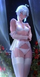albino buddy_(buddies) fit lingerie muscles muscular shy tomboy underwear wedding wedding_night white_lingerie
