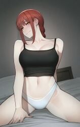 1girls ai_generated black_tank_top chainsaw_man female makima_(chainsaw_man) panties red_hair shirt_and_panties solo tank_top white_panties yellow_eyes zloimakak