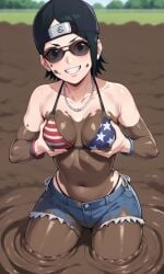 aged_up ai_female ai_generated ass backwards_baseball_cap bigmic145 bikini black_hair boruto:_naruto_next_generations breasts cap cosplay female female_only grand_theft_auto grand_theft_auto_vi jean_shorts jorts medium_breasts mud mud_girl_(gta_vi) mud_pit muddy naruto naruto_(series) navel sarada_uchiha shades shorts sunglasses tease teasing tinted_eyewear