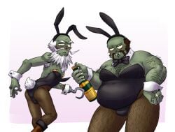 bandaids_on_nipples bunny_ears bunny_suit bunnysuit champagne engineer fishnets hairy_male male male_only plants_vs_zombies pvz suggestive zombie