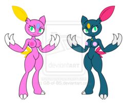 alternate_color annoying_watermark anthro anthrofied breasts clear_background color exposed_breasts female female_only fur furry furry_breasts gb_of_bs multiple_females nintendo nudity pokemon pokemon_(species) pokemorph sneasel standing video_games watermark