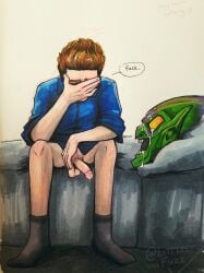 1boy 2024 circumcised cum cum_drip cum_on_mask daddy_issues green_goblin half-erect hand_on_face harry_osborn human implied_incest littlestfuzz male male_only mask pantsless penis post_nut_clarity post_orgasm profanity pubic_hair regret socks solo spider-man_(2002) spider-man_(series) traditional_art