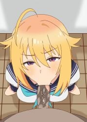 1boy 1girls :>= ahoge big_breasts big_penis blush breasts color color_edit detailed_background drooling eyelashes fellatio female human indoor inside koshi_torako kurotama long_hair looking_at_viewer male male_pov my_deer_friend_nokotan oral oral_sex penis pov redraw room saliva school_uniform shikanoko_nokonoko_koshitantan shiny shiny_skin skirt squatting student sweat third-party_edit tongue_out vein veins veiny veiny_penis