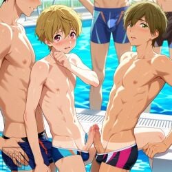 ai_generated balls balls_under_clothes blonde_hair blonde_hair_male blonde_male blush blushing_at_viewer blushing_male bulge bulge_through_clothing cock dick erect_penis erection free! frottage frotting gay hazuki_nagisa looking_at_viewer makoto_tachibana nagisa_hazuki outdoors outside penis penis_out penis_touching tachibana_makoto tagme testicles underwear underwear_down yaoi