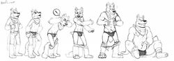 bandana briefs bulge canine closed_eyes ear_piercing erection furry fursuit gay humanoid_penis male masturbation muscle_growth muscles no_humans penis piercing poking_out redic-nomad solo surprised topless transformation underwear undressing