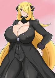 1girls abs alternate_breast_size alternate_eye_color ayamahi big_breasts big_hair blonde blonde_female blonde_hair blush blushing bulge cleavage clothed clothes coat cynthia_(pokemon) erect_nipples erection_under_clothes eye_contact female female_only fit hair_ornament hair_over_one_eye half-closed_eyes hand_on_hips huge_breasts huge_thighs human impossible_clothes large_breasts licking_lips lips long_hair looking_at_viewer mature_female nintendo nipple_bulge nipples pale-skinned_female pale_skin pink_background pokémon pokemon pokemon_champion pokemon_dppt pose shirt smile solo standing thick_lips thick_thighs thigh_gap thighs tight_clothing very_long_hair voluptuous wide_hips yellow_eyes