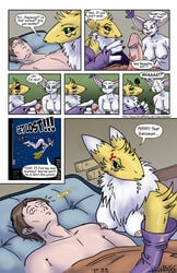 angry anthro breasts canine comic defenestration dialog digimon english_text feline female fox fur furaffinity_username furry gatomon henbe human humor male nipples page_33 penis renamon text upset