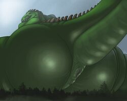 alligator altairxxx amber_eyes anthro anus ass big_anus furry giant grass huge_anus huge_ass looking_at_viewer looking_back macro male male_only micro presenting presenting_hindquarters raised_tail reptile scalie size_difference smile smiling teasing tree varus_(character)