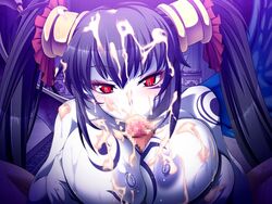 breasts censored cum demon dieselmine female large_breasts long_hair male monster_girl naughty_face okasare_yuusha_ii_yuusha_na_no_ni_chinchin_wo_pikupiku_sarete_bakari_no_boku paizuri red_eyes smile straight tagme tattoos wings xueli