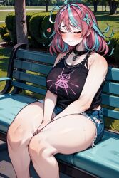 ai_generated emikukis huge_breasts multicolored_hair ricochetk sitting sleeping smile virtual_youtuber vtuber wide_hips