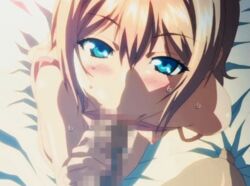 animated blonde_hair blue_eyes blush censored fellatio female hair kamimura_chika looking_at_viewer nipples oral penis short_hair sisters_~natsu_no_saigo_no_hi~ small_breasts sweat tank_top