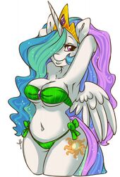 1girls 2013 alicorn animal_ears anthro anthrofied bikini breasts cleavage clothes equine eyebrows eyelashes feathered_wings female female_only friendship_is_magic fur hair hasbro horn horse horse_girl long_hair looking_at_viewer my_little_pony princess princess_celestia_(mlp) purple_eyes royal royalty skimpy solo thick_thighs tight_clothes tiki_san white_fur wide_hips winged_unicorn wings