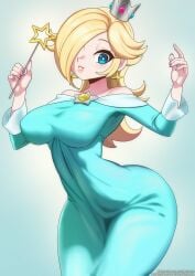 
1girls big_breasts blonde_hair blue_dress blue_eyes breasts clothed dress female female_only legs_up mario_(series) nintendo princess_dress princess_rosalina sex simple_background solo standing strongbana thighs tight_clothing yellow_hair