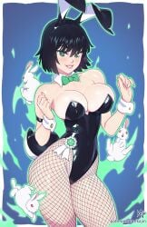 1girls bare_arms bare_shoulders big_breasts blush bunny_ears bunny_tail bunnysuit clothed clothing color female female_focus female_only fishnets fubuki_(one-punch_man) fully_clothed green_eyes green_hair hi_res kajinman large_breasts light-skinned_female light_skin looking_at_viewer one-punch_man revealing_clothes shiny_clothes short_hair solo solo_female tagme thick_thighs tight_clothing