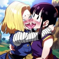 2girls 2milfs ahe_gao ai_generated android_18 chichi dragon_ball dragon_ball_z french_kissing kissing powerhouserift sloppy tongue_kiss tongue_touching_another's_tongue tongues_touching yuri