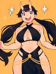 ai_generated cleavage_cutout dungeon_meshi inutade_(delicious_in_dungeon) large_breasts losforry_custom skindentation thick_thighs twintails wide_hips