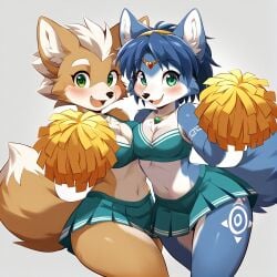 ai_generated anthro blue_hair bra fox gyonge krystal krystal_(star_fox) skirt solo star_fox