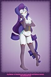 anthro bare_shoulders blue_eyes breasts breasts_out corset cutie_mark elbow_gloves female friendship_is_magic glasses gloves horn human humanized lalox my_little_pony navel nipples panties purple_hair rarity_(mlp) smooth_skin solo tail thighhighs white_skin