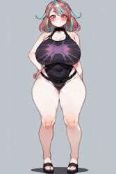 ai_generated emikukis huge_breasts multicolored_hair ricochetk smile swimsuit virtual_youtuber vtuber wide_hips