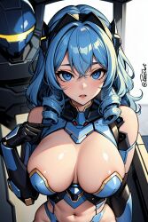 1robot_girl ai_generated android armor big_breasts blue_eyes cleavage dressed long_hair looking_at_viewer poncedart robot_humanoid solo_female