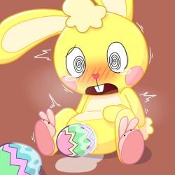 1boy adult anthro blush bodily_fluids cuddles_(htf) egg egg_laying happy_tree_friends hi_res letsgetc00king male male_only nippleless rabbit solo