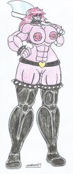 1girls axe belt big_breasts big_hips deltarune furry hair_over_eyes hand_on_hip long_boots looking_at_viewer marlon64 muscular_anthro muscular_female naked_belt naked_boots naked_female nipple_piercing purple_body purple_hair purple_nipples purple_skin smiling_at_viewer spiked_bracelet spiked_collar susie_(deltarune) traditional_drawing_(artwork) white_background