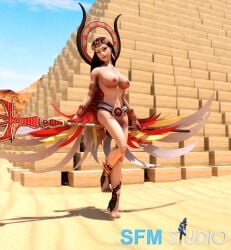 1girls 3d big_breasts brown_hair classic_isis egyptian_mythology goddess isis_(smite) light-skinned_female light_skin mythology nude sfm sfmstudio smite solo