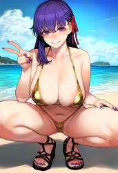 1-a_dot 1girls ai_generated arms ass ass_cheeks back beach big_ass big_breasts big_butt bikini bikini_bottom bikini_top blush blushing_at_viewer breasts butt_cheeks coulds ear fate/grand_order fate/stay_night fate_(series) feet female female_focus female_only footwear golden_bikini grin hi_res high_res high_resolution highres huge_ass huge_breasts huge_butt large_ass large_boobs large_breasts large_butt large_thighs long_hair looking_at_another massive_ass massive_butt matou_sakura purple_eyes purple_hair pussy sakura_matou sand sandals sea seaside shoulders sideboob sky smile sunny teeth thick_thighs thighs tropical type-moon vagina water