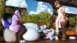 3d_(artwork) animal_genitalia animal_penis anthro ass balls belly big_balls big_butt big_penis big_tail blue_glans blue_pawpads bodily_fluids bound canid canine cock_vore collar collar_only curled_tail digital_media_(artwork) ear_piercing ear_ring equid equine equine_genitalia equine_penis feet flaccid fluxcore foot_on_back foreskin fox genital_fluids genitals glans group hand_on_penis hands_behind_back hi_res hooves horse huge_balls huge_butt huge_cock hyper hyper_balls hyper_genitalia hyper_penis kneeling leaking_precum looking_up male male/male mammal mouse murid murine navel nude outside pawpads penile penis piercing precum ring_piercing rodent sitting speech_bubble standing tail teak_(fluxcore) text thick_thighs trio vore wide_hips