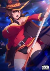 1girls bandaged_leg big_ass big_breasts big_butt black_thighhighs brown_hair bubble_butt cape female female_only fingerless_gloves hi_res kono_subarashii_sekai_ni_shukufuku_wo! megumin ohdax panties red_eyes small_clothes solo thick_thighs thighhighs upskirt witch_hat