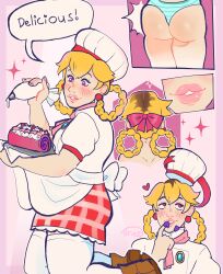 ass_expansion big_thighs bimbofication blonde_hair blueberry braided_hair cake food hypnosis hypnotic_accessory lip_expansion mario_(series) mtf_transformation nsfwbrucie panties patissiere_peach png princess_peach princess_peach:_showtime! stepfordization strawberry transformation