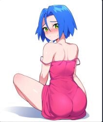 1boy ai_generated blush crossdressing dress embarrassed femboy gay james_(pokemon) looking_at_viewer looking_back male male_only otoko_no_ko otokonoko pink_dress pokemon pokemon_(anime) rear_view solo trap twink unknown_artist white_background