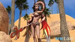 1girls 3d big_breasts brown_hair classic_isis egyptian_mythology goddess isis_(smite) light-skinned_female light_skin mythology nude sfm sfmstudio smite solo