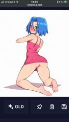 1boy ai_generated ass big_ass blush butt_crack crossdressing dress embarrassed embarrassed_male embarrassed_nude_femboy femboy james_(pokemon) looking_at_viewer looking_back male male_only on_knees otoko_no_ko pink_dress pokemon pokemon_(anime) solo trap unknown_artist