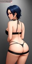 ai_generated ai_hands anime anime_style ass big_ass big_butt black_bra black_panties black_underwear blue_hair bra choker female female_human female_only girl girls milf only_female only_girl panties soli_sketch underwear underwear_only