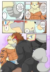 abs absurd_res anthro anthro_only arcanine bedroom_eyes biceps blush bulge ceo_entei_(shinobiya) clothing comic detailed_bulge duo embarrassed english_text entei exclamation_point gay gay_sex generation_1_pokemon generation_2_pokemon genital_outline genitals hi_res holding_chin homosexual kissing legendary_pokemon male male/male male_only muscular muscular_male narrowed_eyes nintendo nipples penis penis_grab penis_outline pokemon pokemon_(species) seduced seductive shinobiya sitting_on_desk suddenly suit text topwear underwear unzipped unzipped_pants vest windy_(shinobiya) zipper