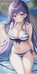 ai_generated ai_hands anime anime_style big_breasts bra breasts female female_human female_only girl girls long_hair only_female only_girl panties purple_eyes purple_hair soli_sketch striped_bra striped_clothing striped_panties