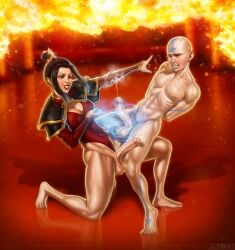 1boy 1futa aang air_nomad airbender_tattoo avatar_legends avatar_the_last_airbender azula bald balls big_breasts big_penis bound breasts clothed clothed_female_nude_male clothing cock_and_ball_torture dickgirl erection femdom fire fire_nation futa_on_male futanari huge_ass human jojobanks kneeling light-skinned_futanari light-skinned_male light_skin male muscular muscular_futanari nipple_flick partially_clothed smile standing the_avatar