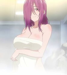 anime big_breasts kiki(temple) kiki_(tenpuru) looking_at_viewer tenpuru towel wet_hair