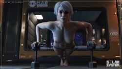 1girls 3d charlie_(ironclawroo) eyepatch grey_hair ironclawroo original short_hair topless topless_female