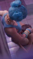 2girls 3d 9:16 animated blue_hair blue_moon_(cyberpunk_2077) blunt_bangs caught contracono cunnilingus cyberpunk_2077 double_bun kneeling multiple_girls oral phone pussy_licking red_hair restroom restroom_stall shorter_than_10_seconds standing tagme v_(cyberpunk_2077) valerie_(cyberpunk_2077) vertical_video video voyeur voyeurism yuri